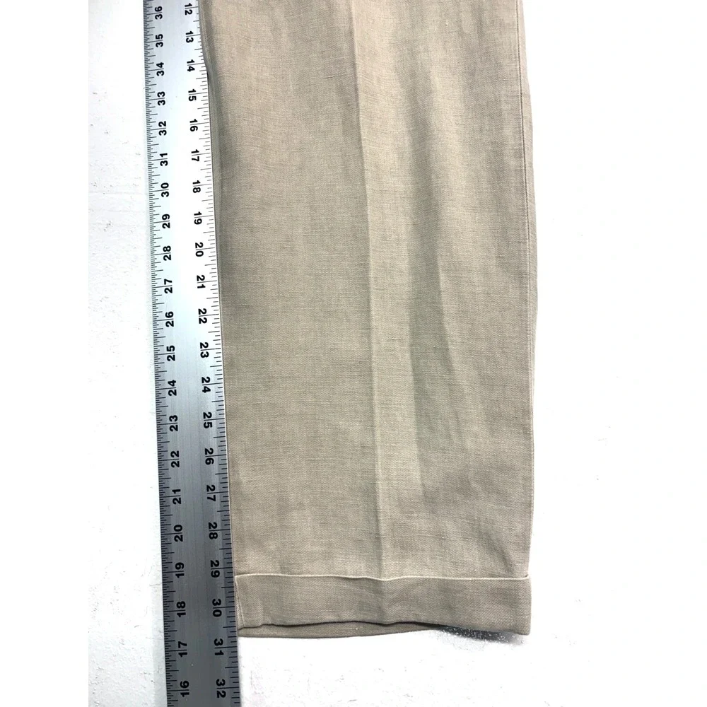 Hiltl 36x30 Beige Linen Cotton Washed Trousers Dress Pants Flat Front Cuffed